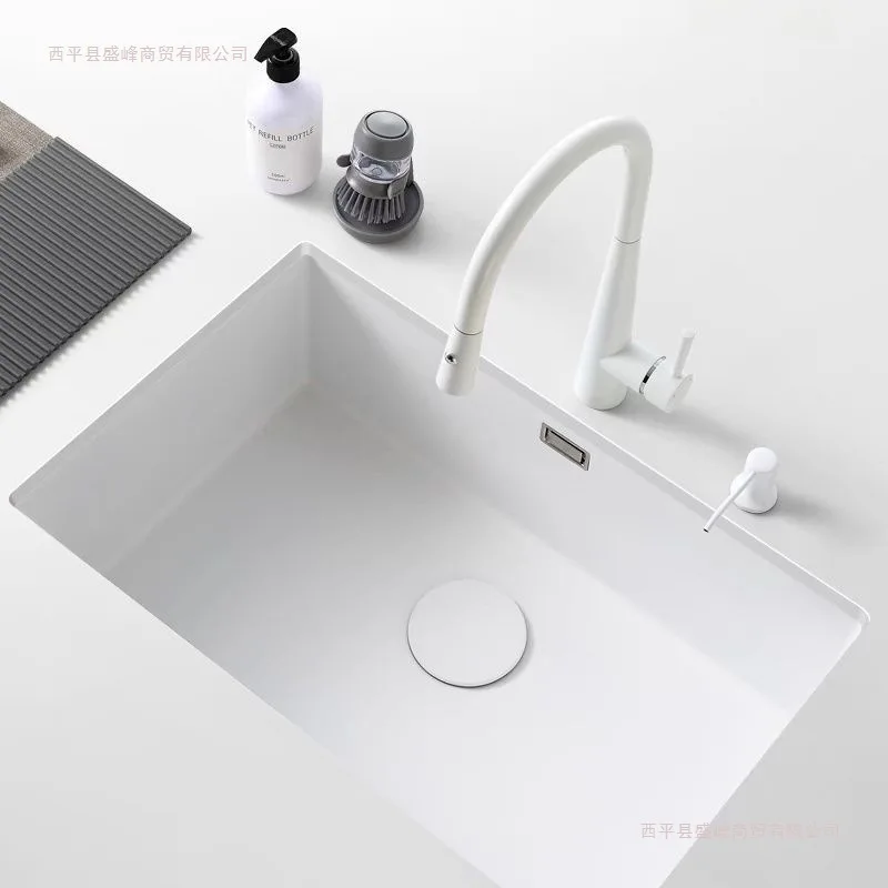 Kitchen 304 White Vegetable Basin Square Stainless Steel Sink Large Single Slot Handmade Basin Undercounter Basin Washing Dishes
