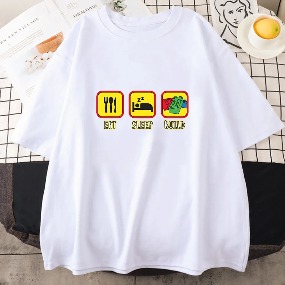 Space Lego T-shirt  Building Block Cartoon Print 100%cotton Tee-shirt Funko Pop Casual Tshirt Camisetas O-neck Tees Comfortable