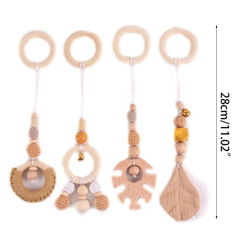 4x Wooden Baby Beads Leaves Newborn Children's Gym for Play Rack Hanging Ornament Decoration Kids Gift for Hom D5QA