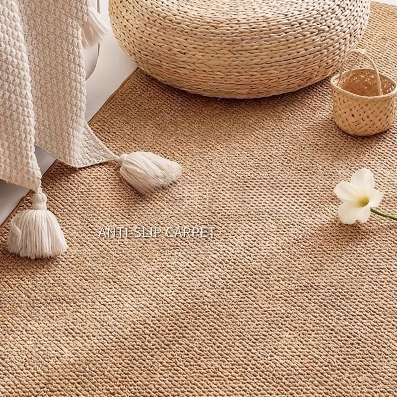 Minimalism Solid Carpet Living Room Rug Corridor Bedroom Bedside Tatami Tone Faux Sisal Non-slip Pet Mat Easy Clean Customizable