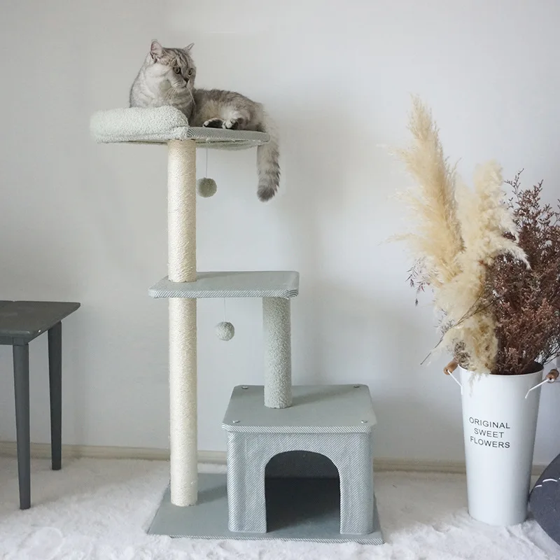 Summer Ice Silk Cool And Easy To Take Care Of Cat Climbing Frame Large Nest Tree Integrated Sisal Cat Scratching Column