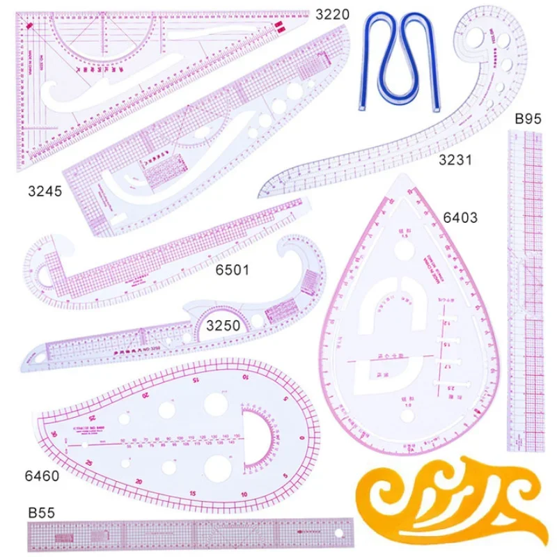 8/11pcs Multifunction Patchwork Ruler Plastic French Curve Sewing Rulers Measure Tailor Ruler Making Clothing Bend Ruler Tools