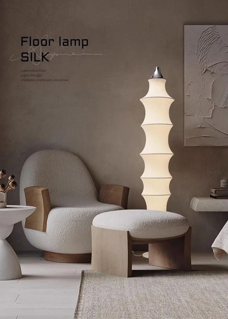 Lámpara de pie alta de tela moderna, lámpara de pie de seda japonesa para sala de estar, dormitorio, mesita de noche, decoración del hogar, lámpara de esquina LED de estilo crema -