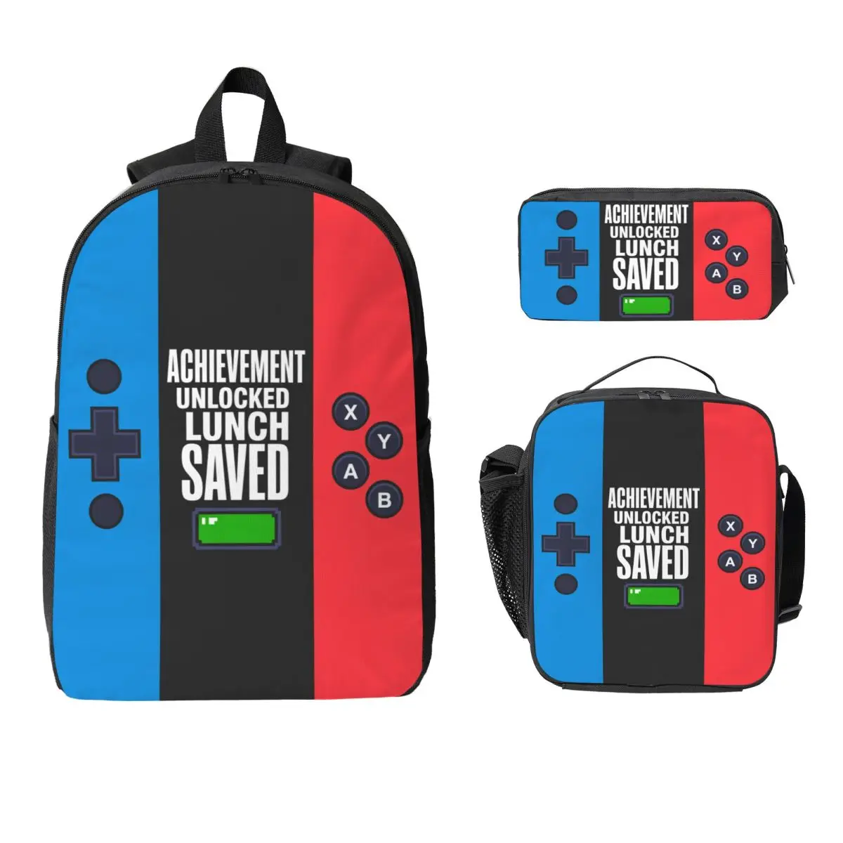 3Pcs Video Game Console Gamer Backpack Set for Kids Pencil Boxes Bookbag Sets with Lunch Box For School Students Daypack
