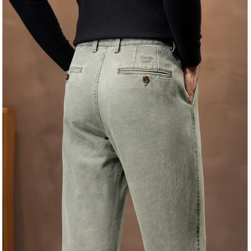 

Утепленные осенне-зимние брюки, мужские прямые свободные брюки со средней посадкой, черные, коричневые джинсовые повседневные брюки для мужчин, размер 40, 42, 44