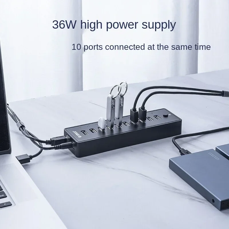External USB 3.0 Splitter Expander High Speed Industry PC Accessories for MacBook Laptop with 36W Power Adapter