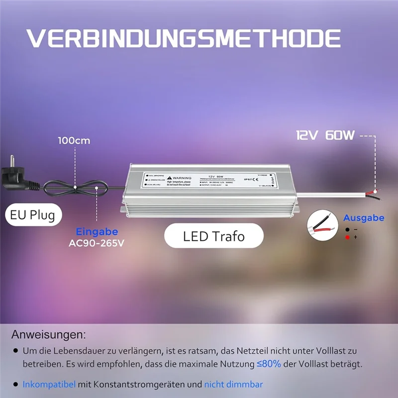 

A93Z LED Transformer 230 V To DC 12 Volt 60W,Outdoor Waterproof Power Supply Driver With Plug 12V Adapter