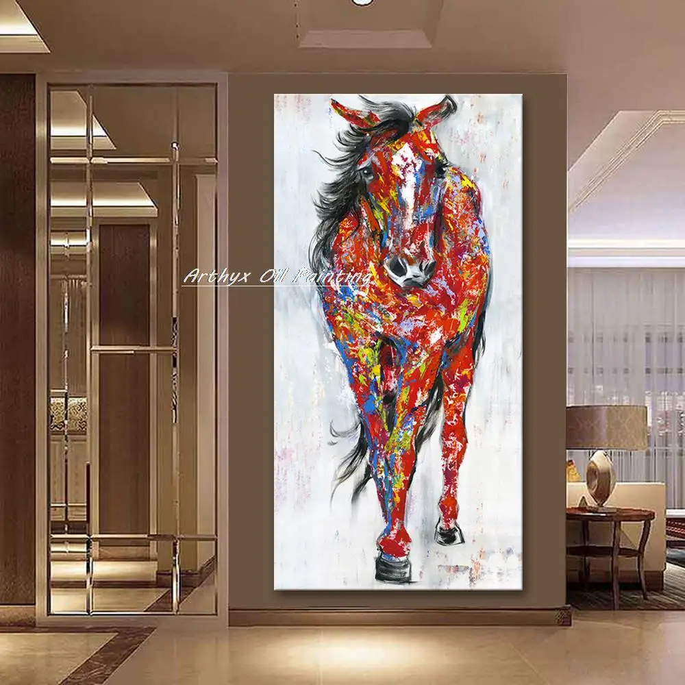 

Arthyx Modern Decorative Picture,Abstract Wall Art,100% Handmade Horse Animals Oil Paintings On Canvas,Kids Room Home Decoration