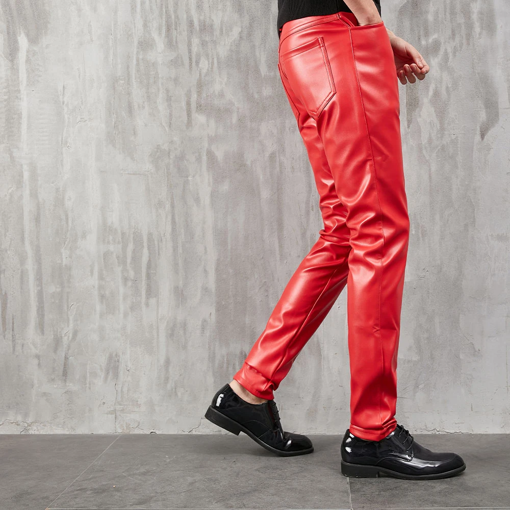 Herren Lederhose Skinny Fit Stretch Mode Pu Lederhose Nachtclub Party & Tanzhose dünn – Detail 3
