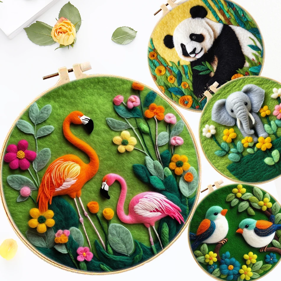 

SDOYUNO Wool Felting Painting With Frame Package Animal Tiger Animal Needle Felting Painting Kit For Beginner Needle Crafts