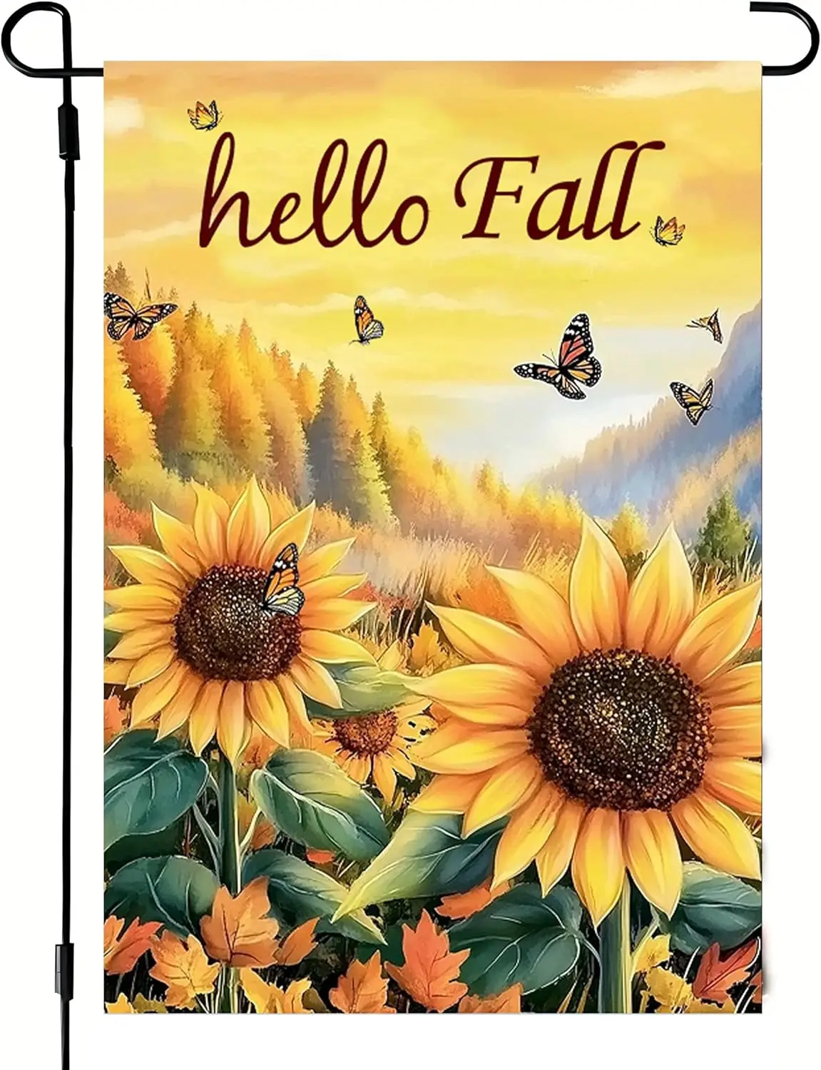 Hello Fall Butterfly Sunflower Garden Flag 12x18 Double Sided, Burlap Seasonal Autumn Farmhouse Outdoor Yard Flags Fall Deco EEZ