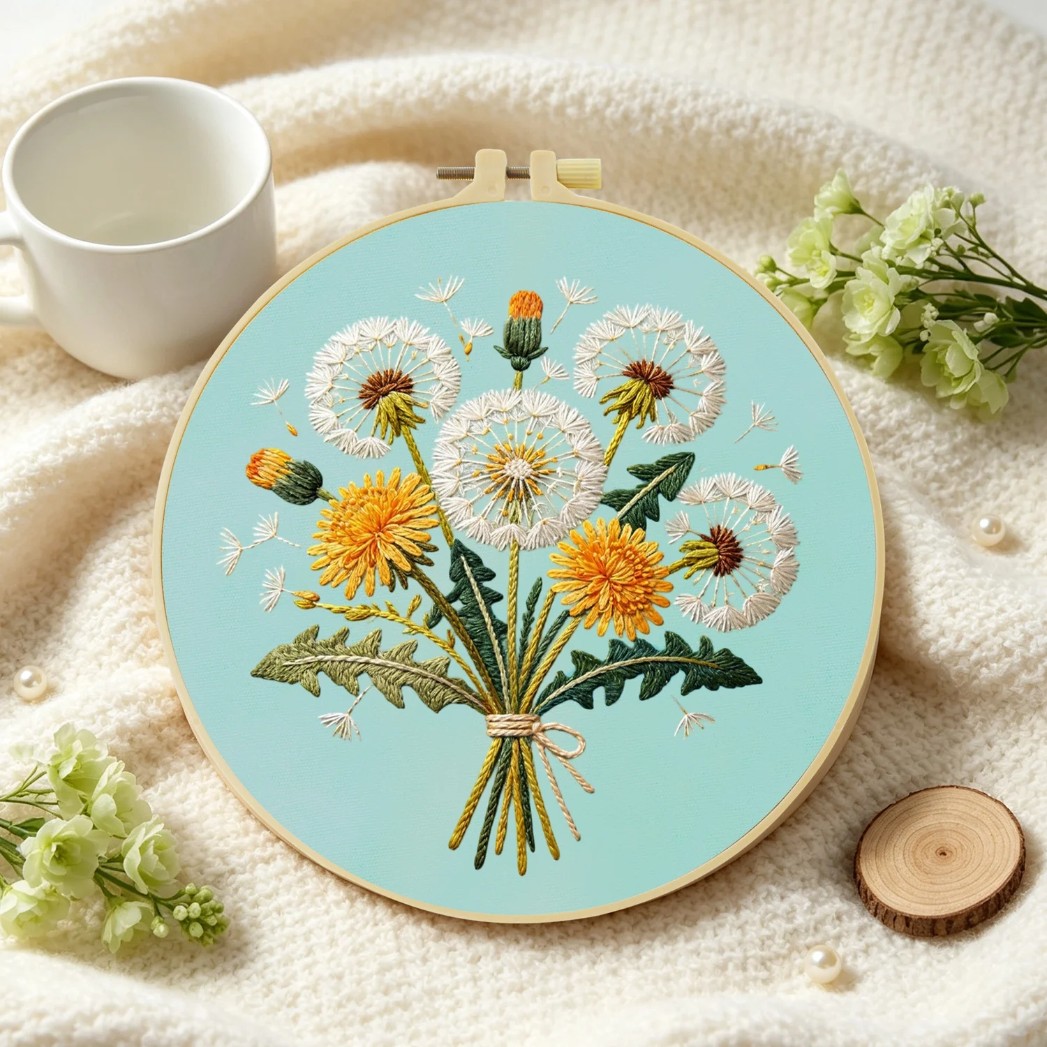 1Set Dandelion Bouquet Diy Embroidery Kit For Beginner Embroide Starter Kit Cross Stitch Art Gift Needlework Craft