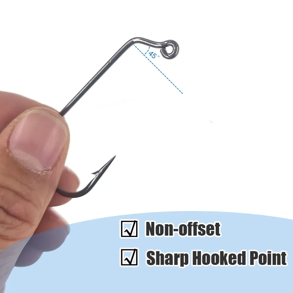 50/200/1000pcs 45°Jig Hook 1#-8/0# High Carbon Steel Jighead Hook Ringed Eye Single Worm Hook Fishhook No-offset Fishing Hooks