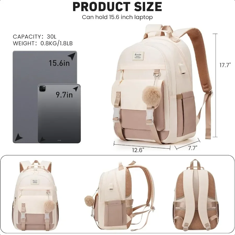 Школьный рюкзак для девочек-подростков, 15,6-дюймовый рюкзак для колледжа, сумка для начальной и средней школы, большие милые сумки для книг, легкий рюкзак