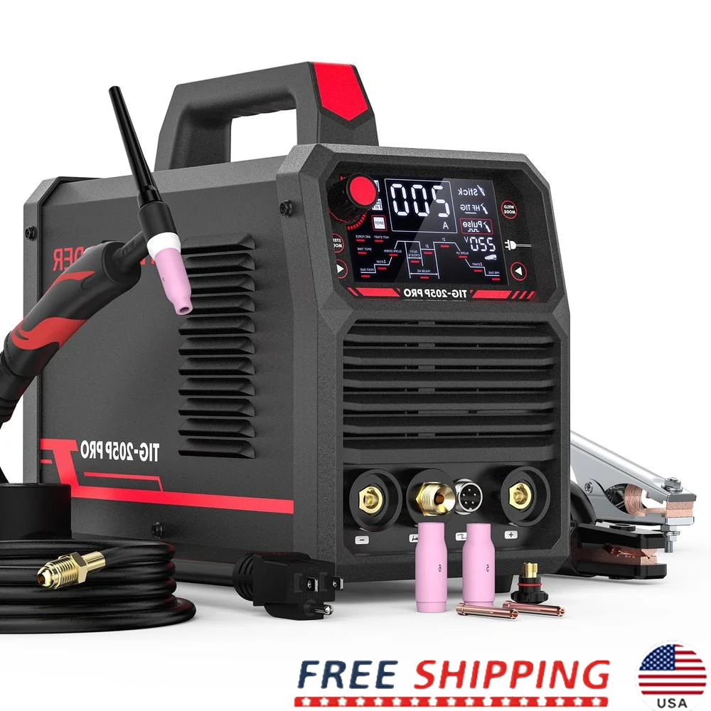 شاشة LED 200 أمبير TIG لحام STICK/DC TIG/PULSED TIG 3 في 1 آلة الجهد المزدوج
