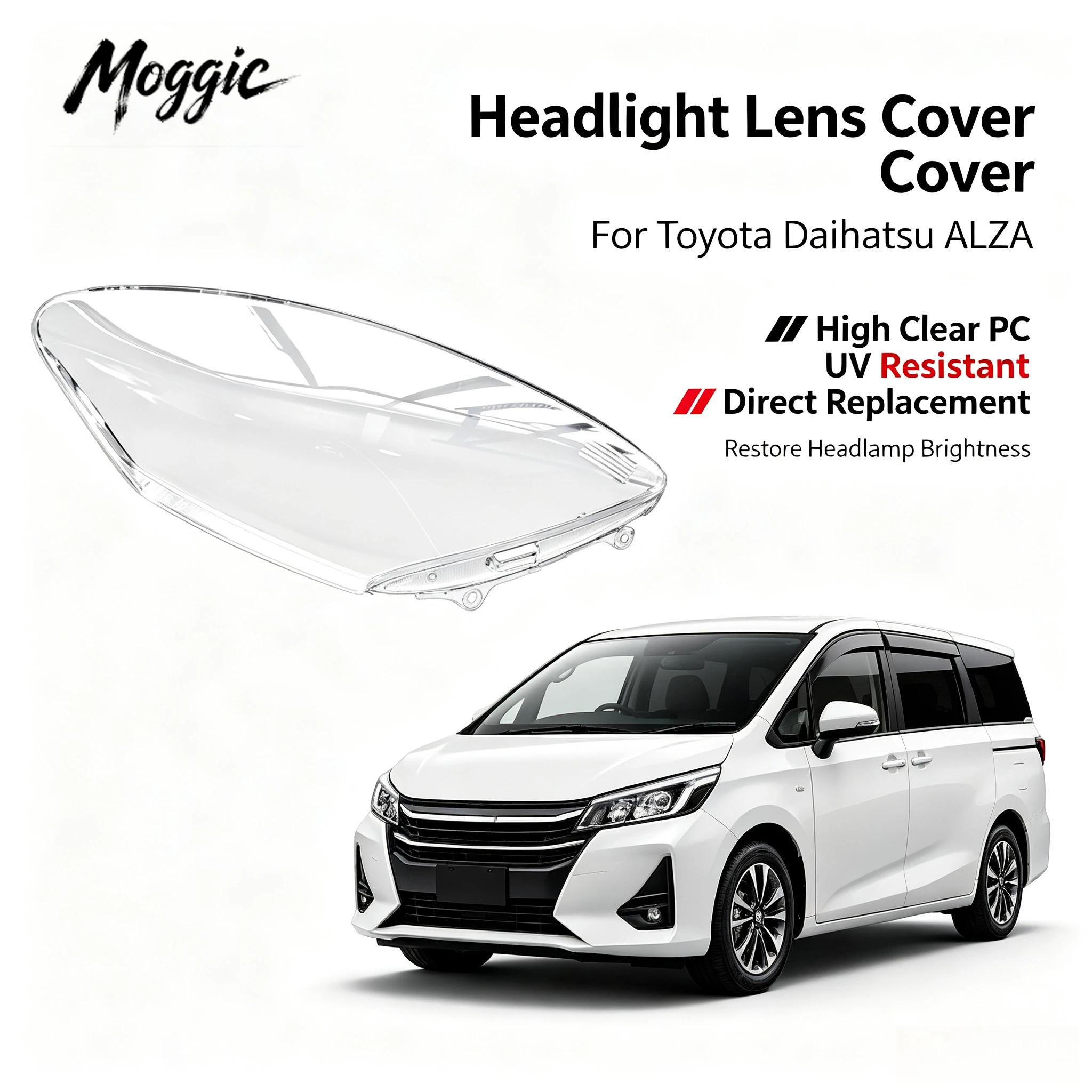 Moggic Headlight Lens Cover Suitable for Toyota Daihatsu Alza 2010-2013 Base Model Left Right Side Replacement Clear PC