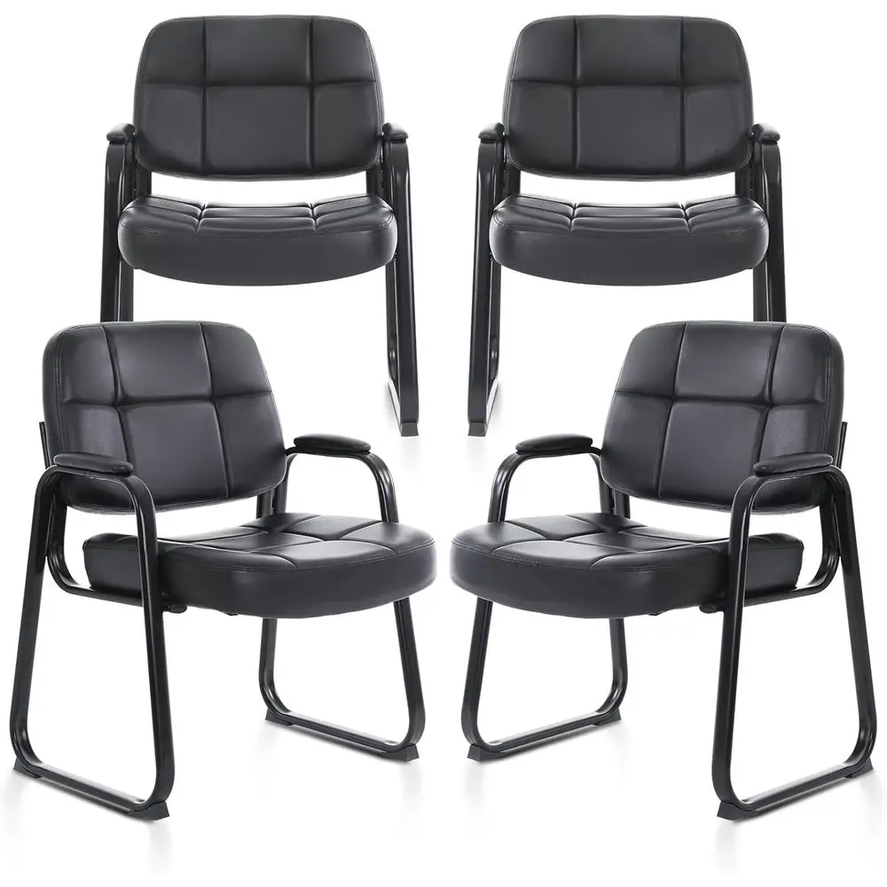 

Stylish Leather Waiting Room Chairs for 400 lbs Capacity, Padded Arms, Wide Seats, No Wheels, Black