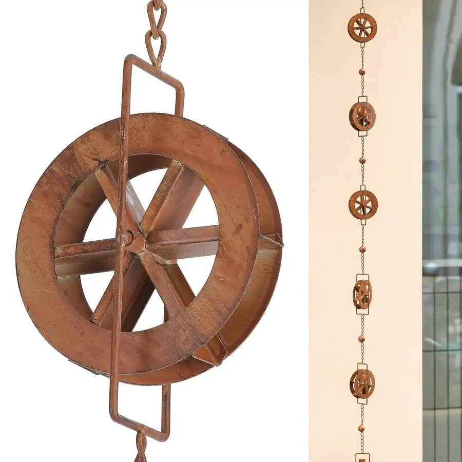 

Декоративные водосборные цепи FT Water Wheel Rain Chains для наружного применения, цветные, для водосточных желобов, садовые, для улавливания дождевой воды, для водосточных труб