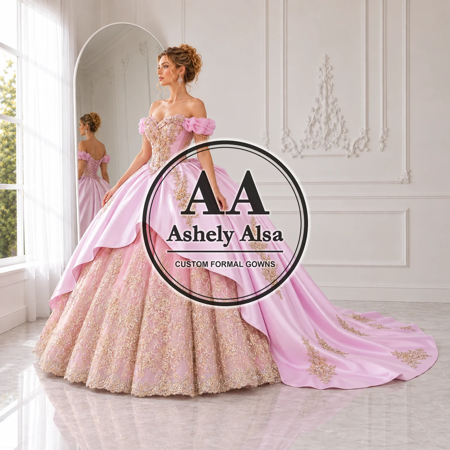 New Design Pink Princess 15 16 Year Girl Quinceanera Dresses Off Shoulder Lace Applique Ball Gown Prom Birthday Party Customized