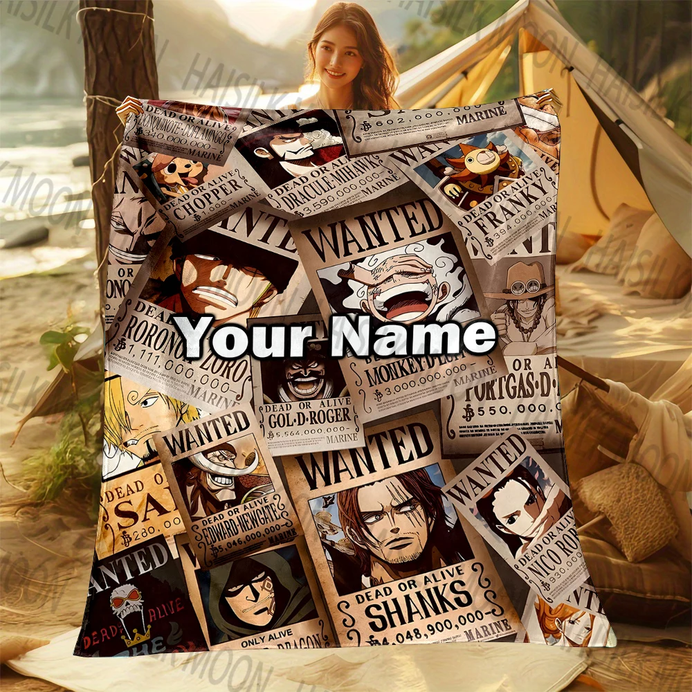 日本のアニメプリントブランケット,ワンピース,柔らかくて暖かい,家庭,オフィス,キャンプに適しており,名前やメモでカスタマイズできます