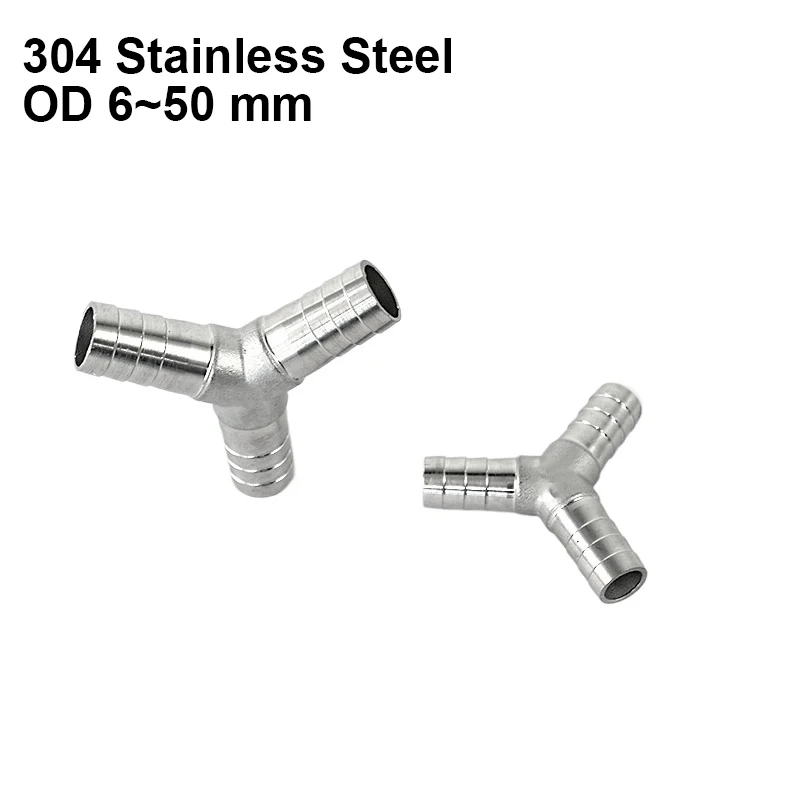 6 8 10 12 13 14 15 16 19 20 25 28 32 40 50mm 304 Stainless Steel Y Type Hose Barb Tee FittingEqual 3 Way Hose Splitter Connector