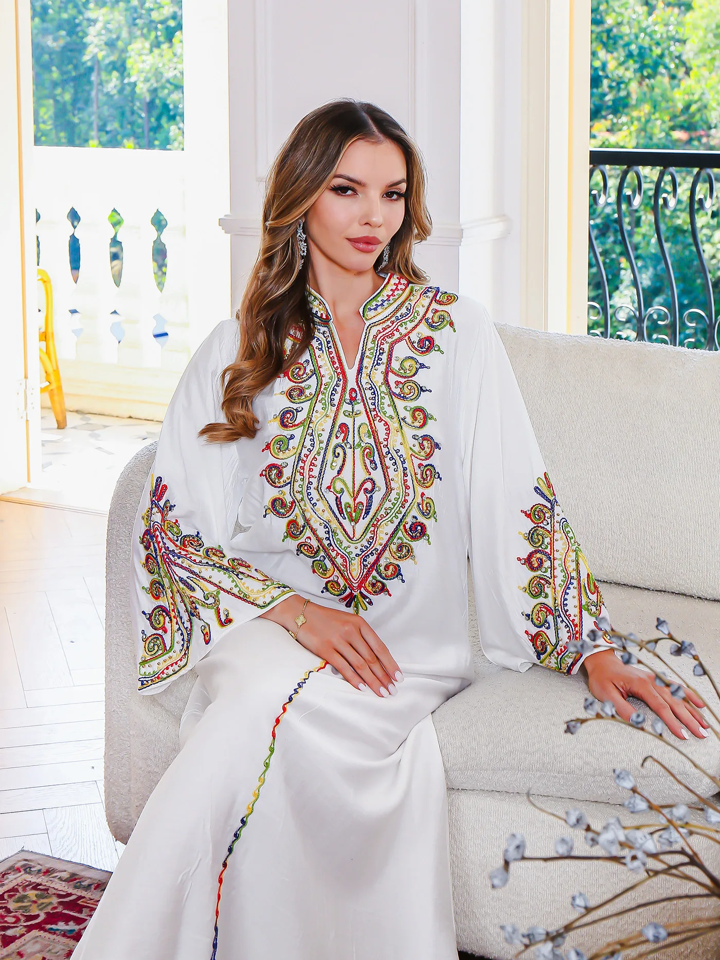 Vestido longo elegante feminino bordado detalhe solto ajuste médio oriente muçulmano robe feminino atacado