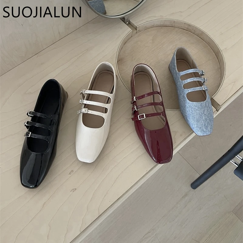 SUOJIALUN New Brand Women Flat Shoes Fashion Round Toe Shallow Ladies Elegant Mary Jane Shoes Soft Flat Dress Ballerinas Shoes