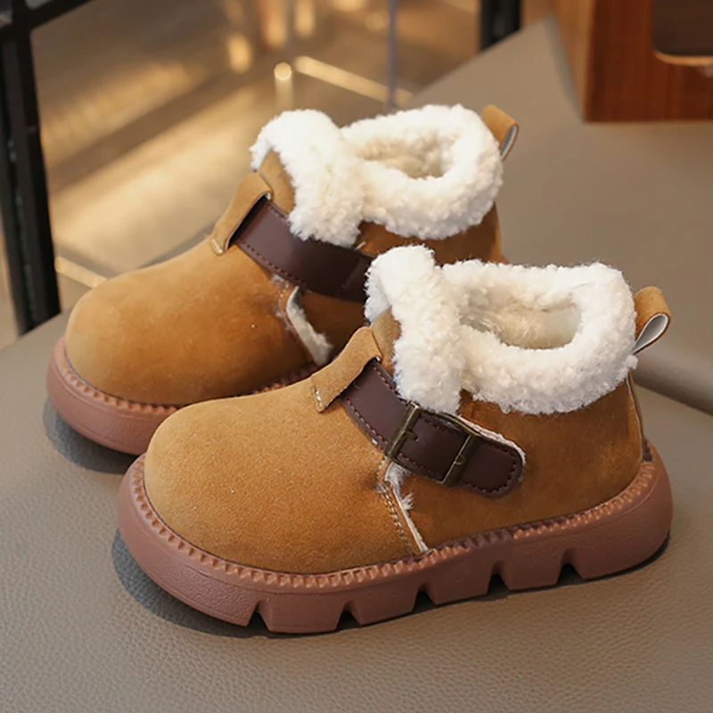 

Зимние меховые сапоги для детей, толстые теплые зимние сапоги для мальчиков и девочек, нескользящие детские теплые ботинки, винтажная хлопковая обувь для детей