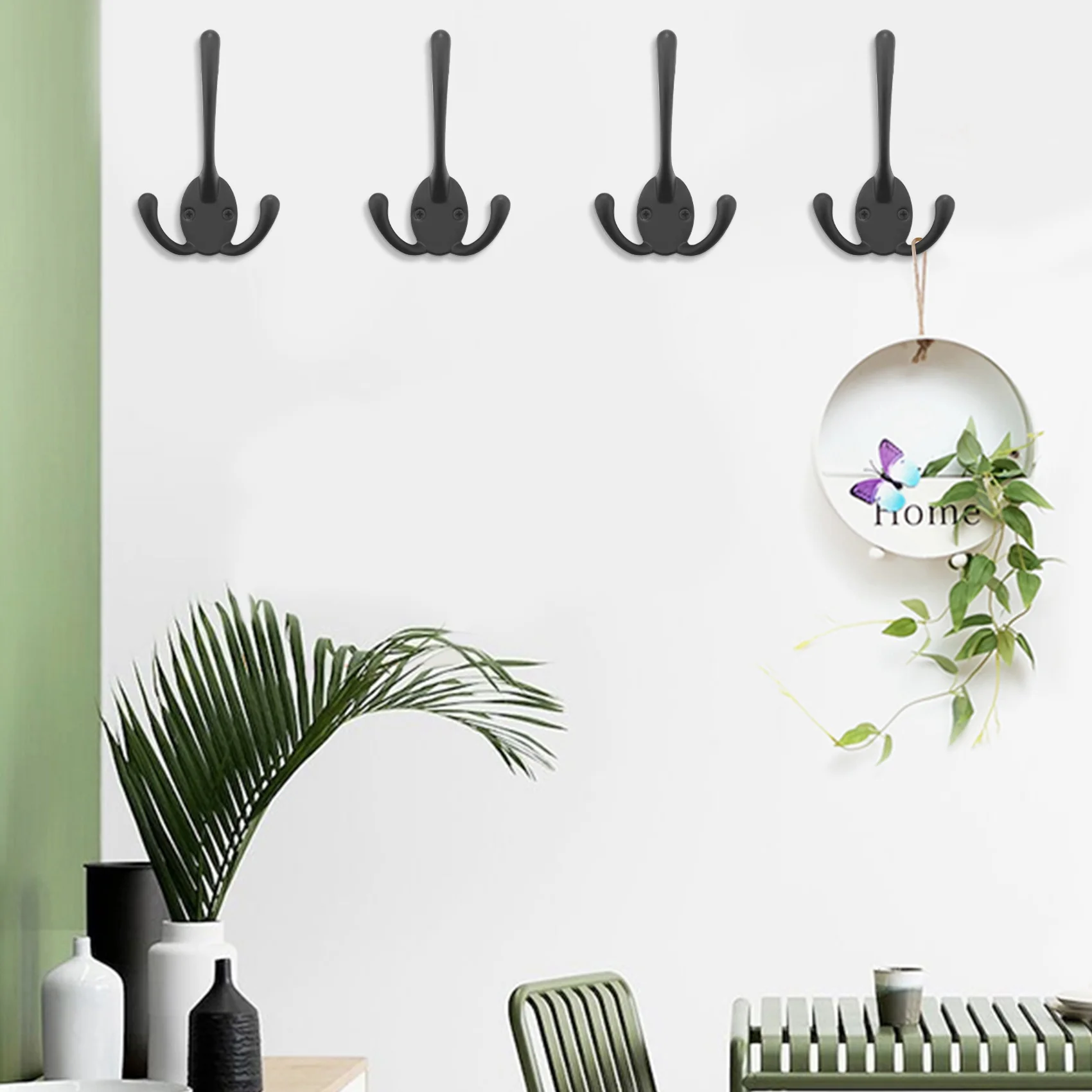 AB09-6PCS Большие сверхмощные крючки для одежды с тремя зубцами, настенные с 12 винтами, двойные универсальные крючки в стиле ретро в деревенском стиле для толстого пальто