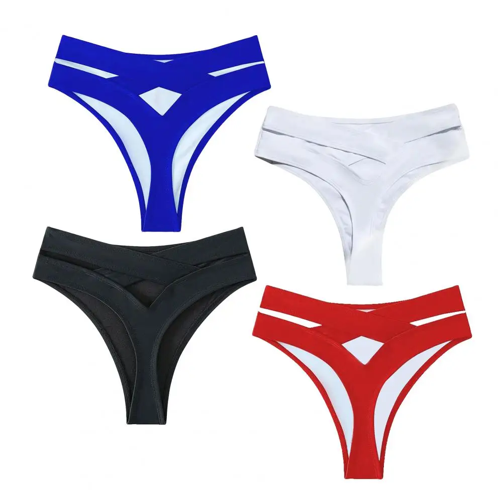 Bañador Sexy de cintura alta para mujer, ropa de baño de Color sólido, bañador recortado en la espalda, parte inferior de Bikini, ropa de playa