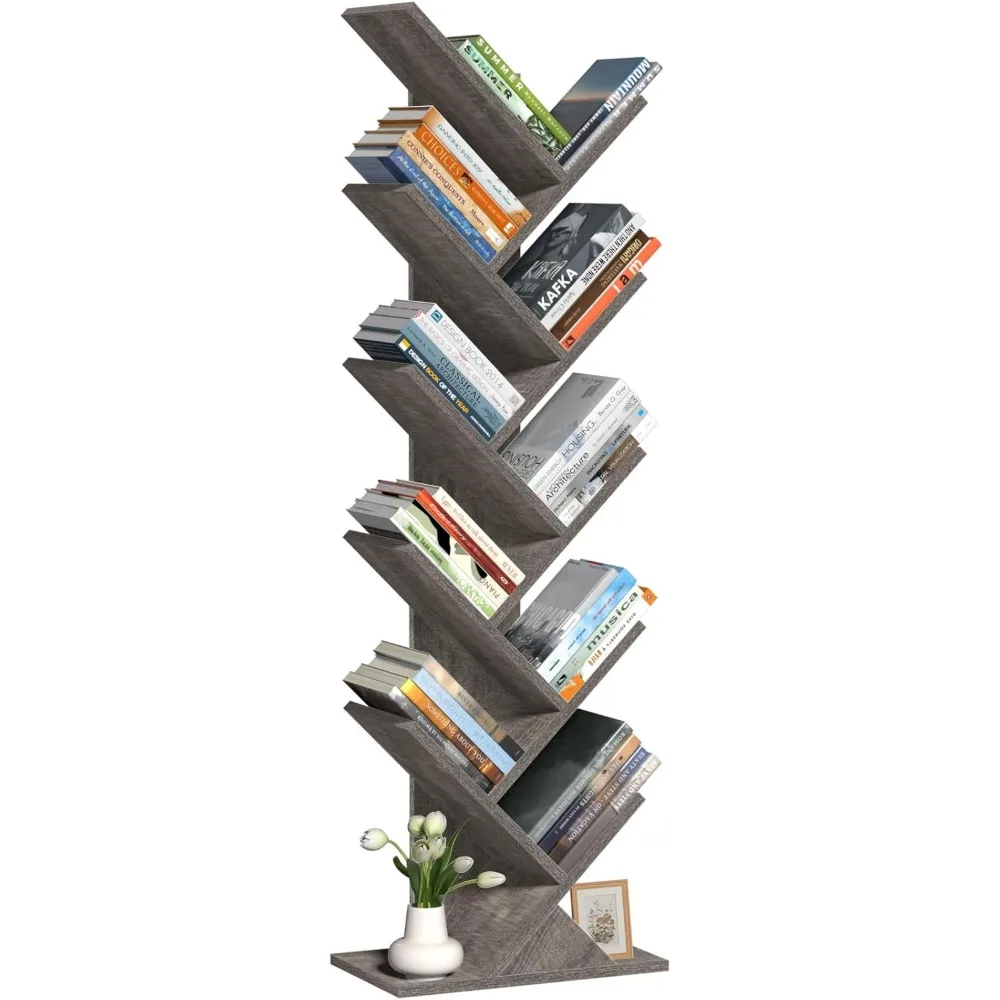 

Exclusive 10 Tier Tree Book Shelf, Floor Standing Wood Bookshelf for Narrow Space, Storage Organizer Bookshelves for Books/CDs/M