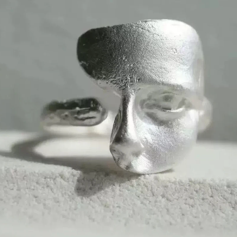 

PANJBJ 925 Sterling Silver Mask Ring For Women Frosting Vintage Irregular Personality Versatile Jewelry Gift Dropshipping