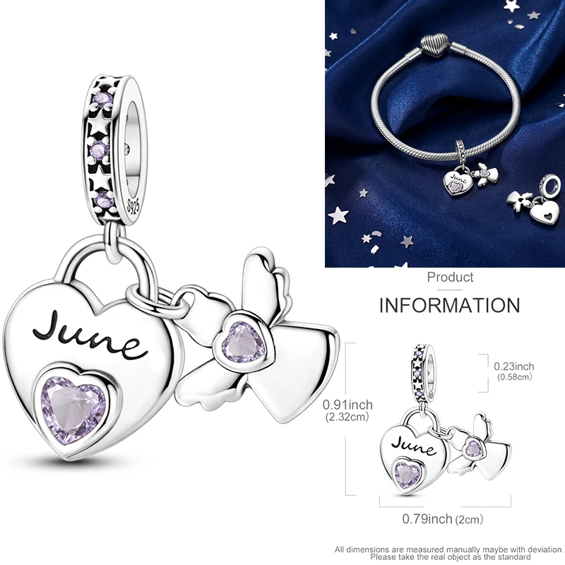 925 Sterling Silber 12 Monate Geburtsstein Engel-Herz-Anhänger Besd Januar-Dezember DIY Armband Halskette Geburtstagsgeschenk für Frauen – Detail 12