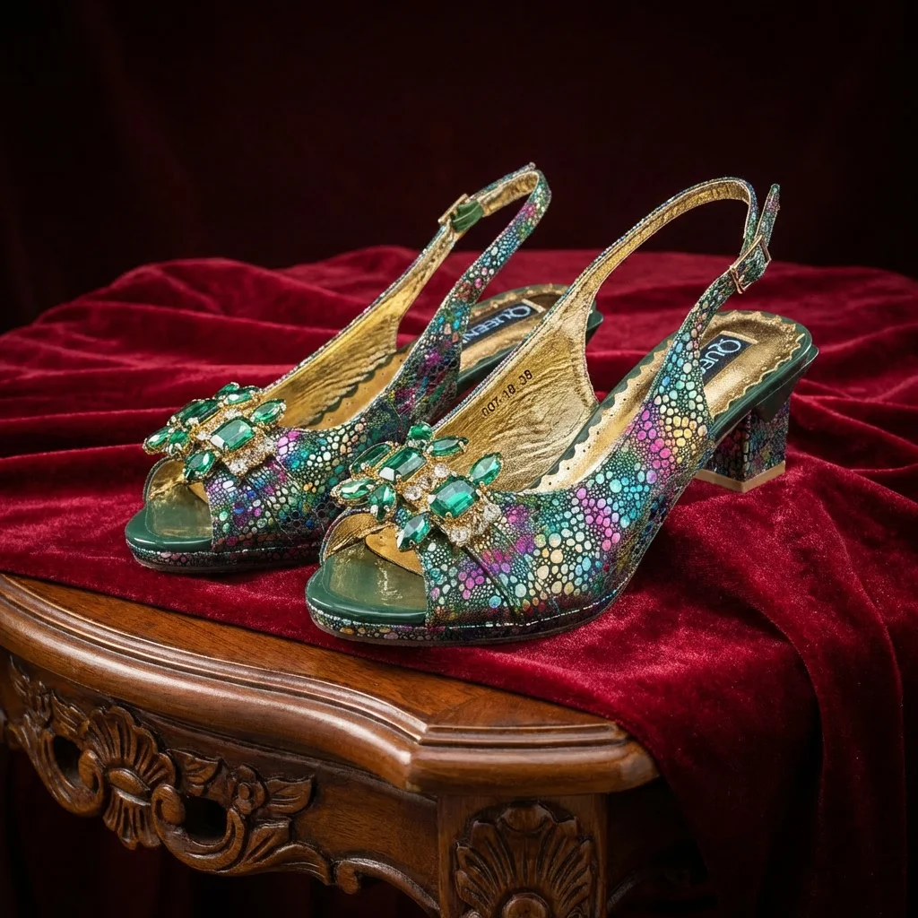 2026 New Elegant Rhinestone Peep Toe Women High Heels Sandals Italian Design with Coordinating Green Handbag Party Shoes and Bag - view 3