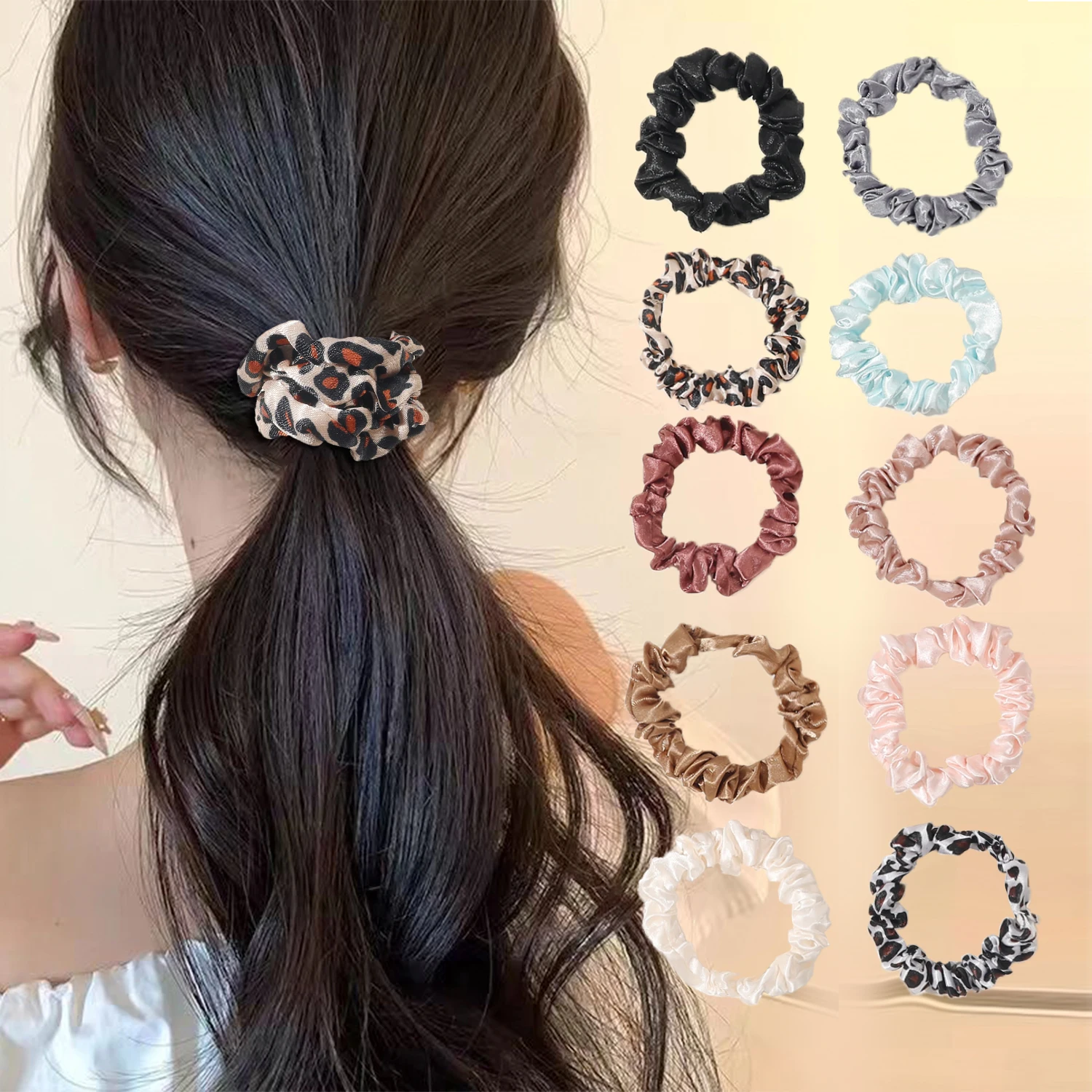 10Pcs Silk Satin Scrunchies Hair Ties Skinny Scrunchy Elestics Ponytail Holder Hair Bands No Crease Soft Accessories for Women