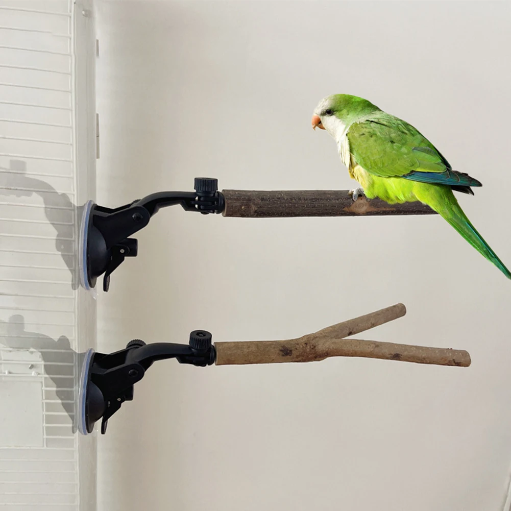 25cm Natural Wood Pet Parrot Raw Wood Fork Tree Grape Branch Stand With Suction Cup Adjustable Rack Toy Bird Branch Stand Perche