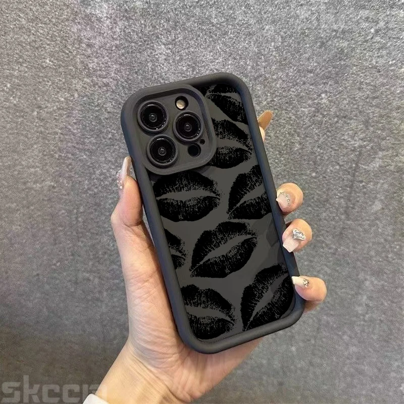 Black And Red Lips Kiss Print Soft Silicone Case For Samsung Galaxy S25 Ultra S24 Plus S23 FE S22 S21 S20 A55 A54 A15 A35 Cover - náhled 3