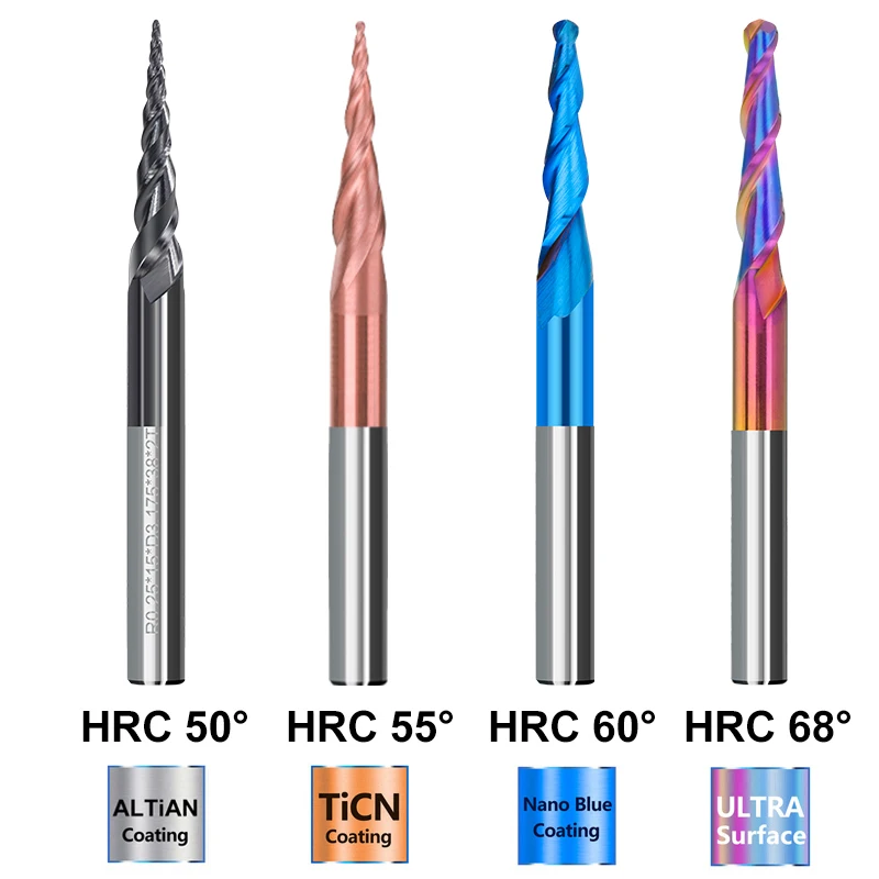 XCAN-Fresa, 2 Flauta, Moinho de ponta de nariz de bola cônico, Raio R0.25-R2.0mm, CNC Router Bit para madeira, Gravador CNC, Carving Bit