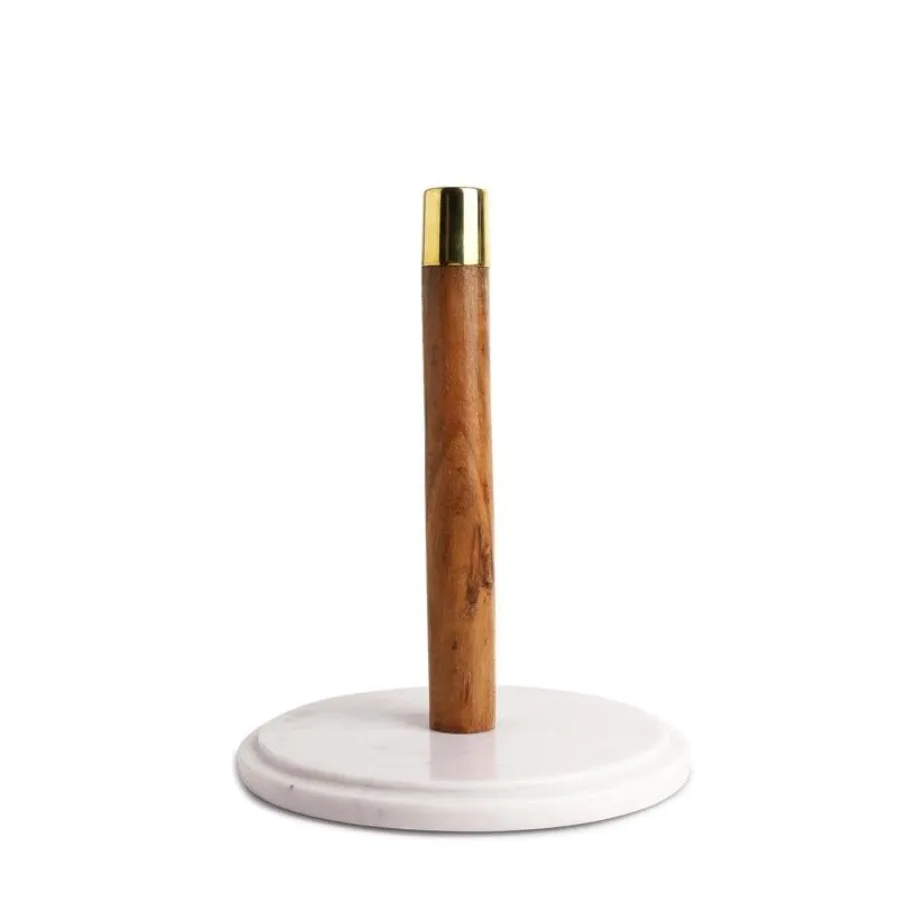 

Paper Towel Holder Marble Base Brass Top Wooden Stand Up Rode Cabinet Bathroom Paper Tissue Roll Wrap Foil Paper Holder Kitchen