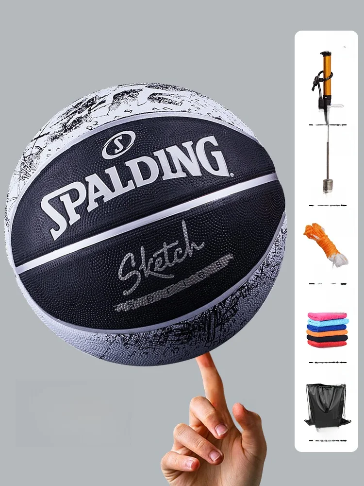Bola de Basquete Spalding para Uso Externo em Piso de Cimento, Preta e Branca, Especial para Estudantes e Crianças 1274, Esportes e Fitness