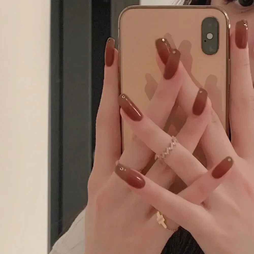 ใหม่ยาวสแควร์เล็บปลอมที่มีสีสันฝรั่งเศส Glitter สีฟ้าสีขาวกดบนเล็บเต็มรูปแบบ Simple Eyes ปลอม Nials ผู้หญิง