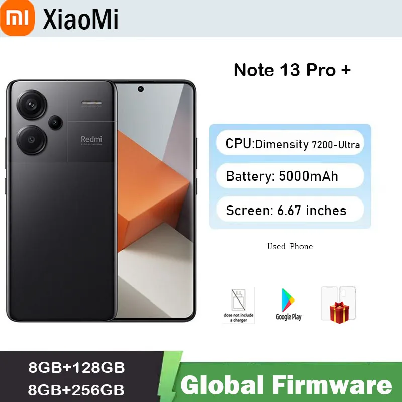 Global firmware Xiaomi Redmi Note 13 Pro + 5G Smartphone 120Hz 1.5K Curved Display 200MP Camera used phone
