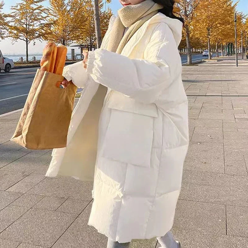 Fashion Solid Color Long Cotton-padded Clothes for Women Winter Korean Chic Thick Down Jacket for Women Casual Heavy Coat 31134