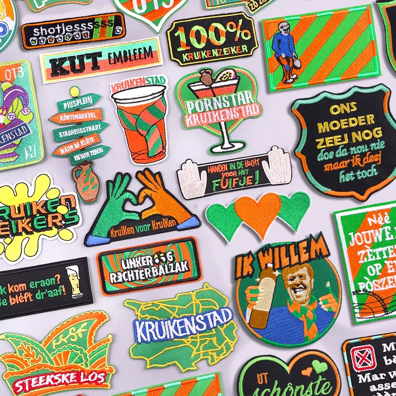Carnival  Kruikenstad Emblem Green & Orange Embroidery Patches For Clothing Applique Celebration Gift Iron On Patch On Clothes