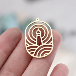 3pcs Art Wave Lighthouse Line Charms for Jewelry Making Earrings Bracelets Women Craft Stainless Steel Pendant diy Accessories