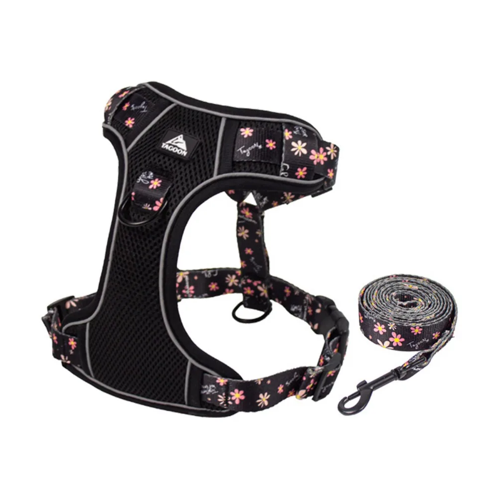 

Reflective Dogs Harness Leash Set Adjustable Anti Escape Puppy Chest Strap Breathable Floral Design Pet Vest Cats