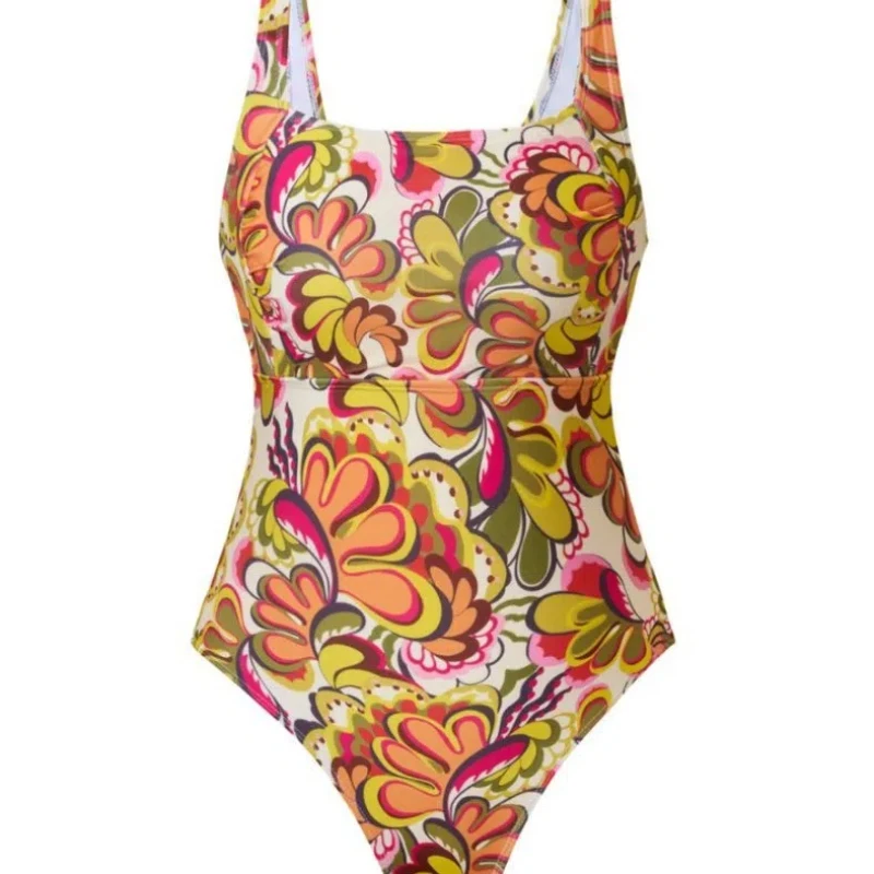 2025 Women's Sunflower Print Dress Swimsuit Strapless One-Piece Swimsuit Bodysuit with Sheer Lace Up Long Skirt Summer Beachwear