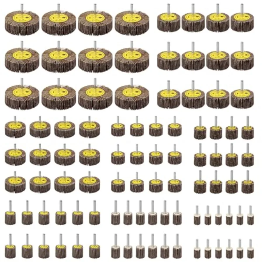 

96 Pack 1/4" Abrasive Flap Wheel Sander Set 80 Grit Aluminum Oxide Flap Wheels Cylindrical Shape Sanding Wheel 8 Sizes
