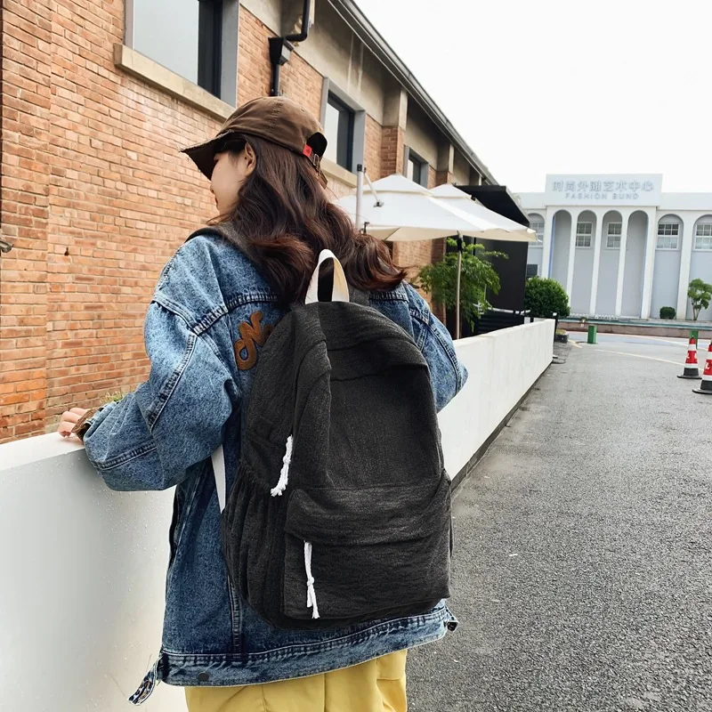 Vintage Washed Denim Women Backpack Female Travel Bag Backpacks Schoolbag For Teenage Girls And Boys Solid Color Bookbag Mochila