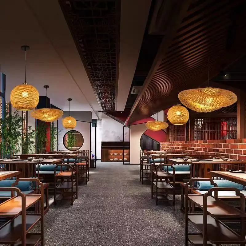 

Vintage Zen LED Pendant Lights Bamboo Handmade Rattan Round Straw Hat Art Creative Lamps Living Room Home Decoration Chandeliers